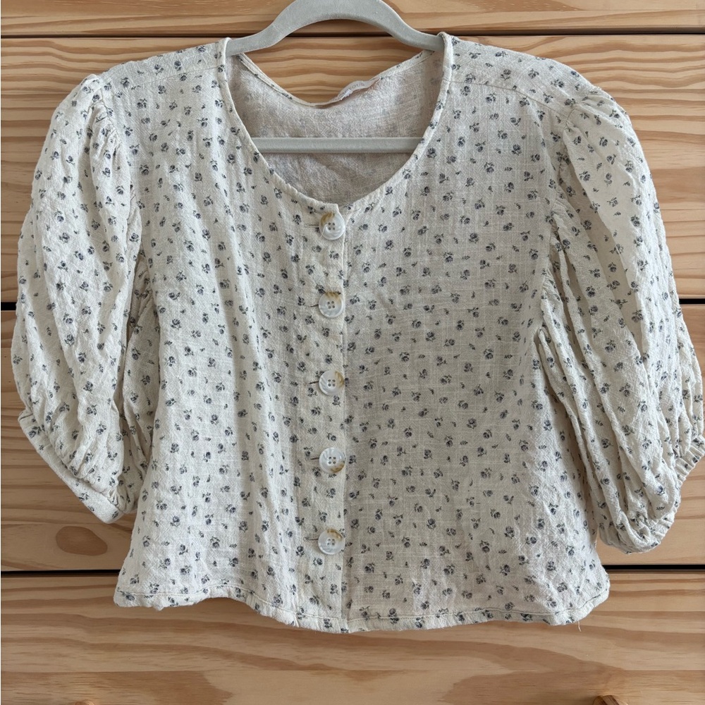 Olivaceous Cream Floral Button-Up Blouse